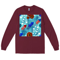 Burgundy patriotic fireworks and sunflower Long Sleeve Tee - BundleAndBundleShop