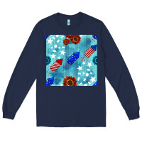 Navy patriotic fireworks and sunflower Long Sleeve Tee - BundleAndBundleShop