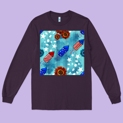 Patriotic Fireworks And Sunflower Long Sleeve Tee Designed By Bundleandbundleshop