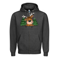 Charcoal Heather Personalized Christmas deer Zipper Hoodie - MaliasSmallBusiness