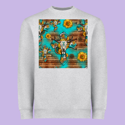 Bull Skull Cross Seamless Pattern Heavyweight Sweatshirt Designed By Hra Design Shop