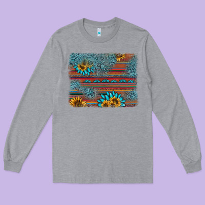 Sunflower Gemstone Serape Background Long Sleeve Tee Designed By Adodesignshop