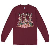 Burgundy rabbits with blossom flower Long Sleeve Tee - Artiststas