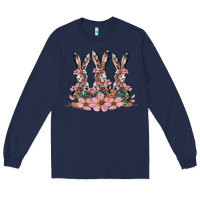 Navy rabbits with blossom flower Long Sleeve Tee - Artiststas