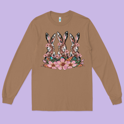 Rabbits With Blossom Flower Long Sleeve Tee Designed By Artiststas