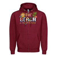Burgundy the beach is my happy place Zipper Hoodie - MaliasSmallBusiness