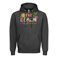 Charcoal Heather the beach is my happy place Zipper Hoodie - MaliasSmallBusiness