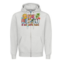 Dove Grey the beach is my happy place Zipper Hoodie - MaliasSmallBusiness