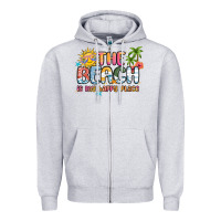 Heather Grey the beach is my happy place Zipper Hoodie - MaliasSmallBusiness