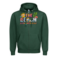 Sports Green the beach is my happy place Zipper Hoodie - MaliasSmallBusiness