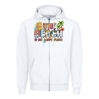 White the beach is my happy place Zipper Hoodie - MaliasSmallBusiness