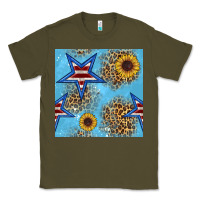 Army Green american star and sunflower seamless  pattern Classic Tee - BundleAndBundleShop