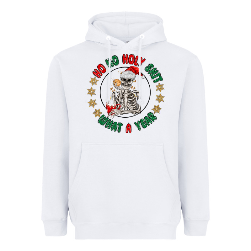 Ho Ho Holly Shit Skeleton Santa Heavyweight Hoodie by MaliasSmallBusiness | Teevron