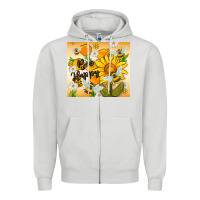 Dove Grey bee happy Zipper Hoodie - MaliasSmallBusiness