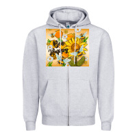 Heather Grey bee happy Zipper Hoodie - MaliasSmallBusiness