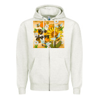 Oatmeal Heather bee happy Zipper Hoodie - MaliasSmallBusiness