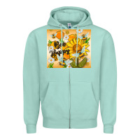 Seafoam bee happy Zipper Hoodie - MaliasSmallBusiness