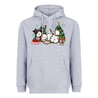 Heather Grey christmas snowmen with wine Heavyweight Hoodie - MaliasSmallBusiness