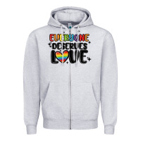 Heather Grey everyone deserves love Zipper Hoodie - MaliasSmallBusiness
