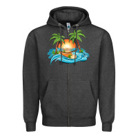 Charcoal Heather sunset beach scene Zipper Hoodie - MaliasSmallBusiness