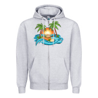 Heather Grey sunset beach scene Zipper Hoodie - MaliasSmallBusiness