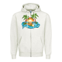 Oatmeal Heather sunset beach scene Zipper Hoodie - MaliasSmallBusiness