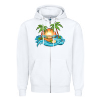 White sunset beach scene Zipper Hoodie - MaliasSmallBusiness