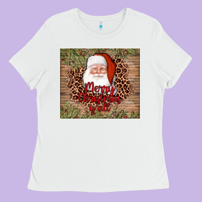 Santa Merry Christmas Y'all Ladies Tee Designed By Adodesignshop