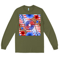 Army Green patriotic usa flag and sunflower Long Sleeve Tee - BundleAndBundleShop