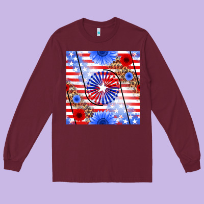Patriotic Usa Flag And Sunflower Long Sleeve Tee Designed By Bundleandbundleshop