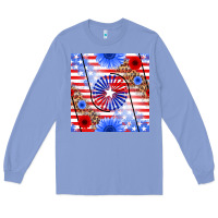 Colony Blue patriotic usa flag and sunflower Long Sleeve Tee - BundleAndBundleShop