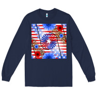 Navy patriotic usa flag and sunflower Long Sleeve Tee - BundleAndBundleShop
