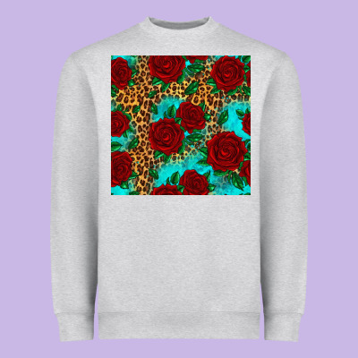 Leopard Roses Seamless Pattern Heavyweight Sweatshirt Designed By Hra Design Shop