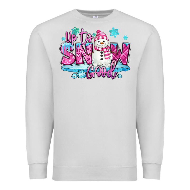Up To Snow Good Pink Christmas Winter Snowman Premium Sweatshirt by MaliasSmallBusiness | Teevron