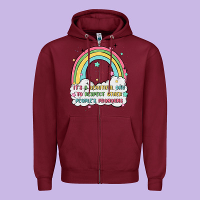 Beautiful Day To Respect Pronouns Zipper Hoodie Designed By Maliassmallbusiness