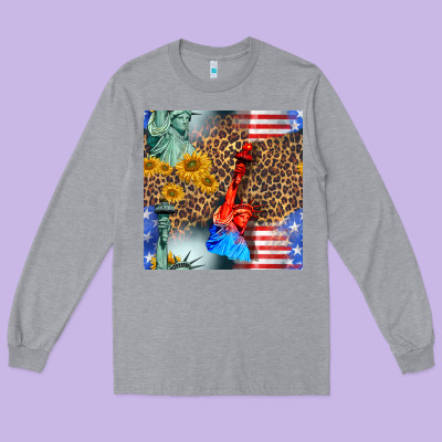 Statue Of Liberty American Flag Long Sleeve Tee Designed By Bundleandbundleshop