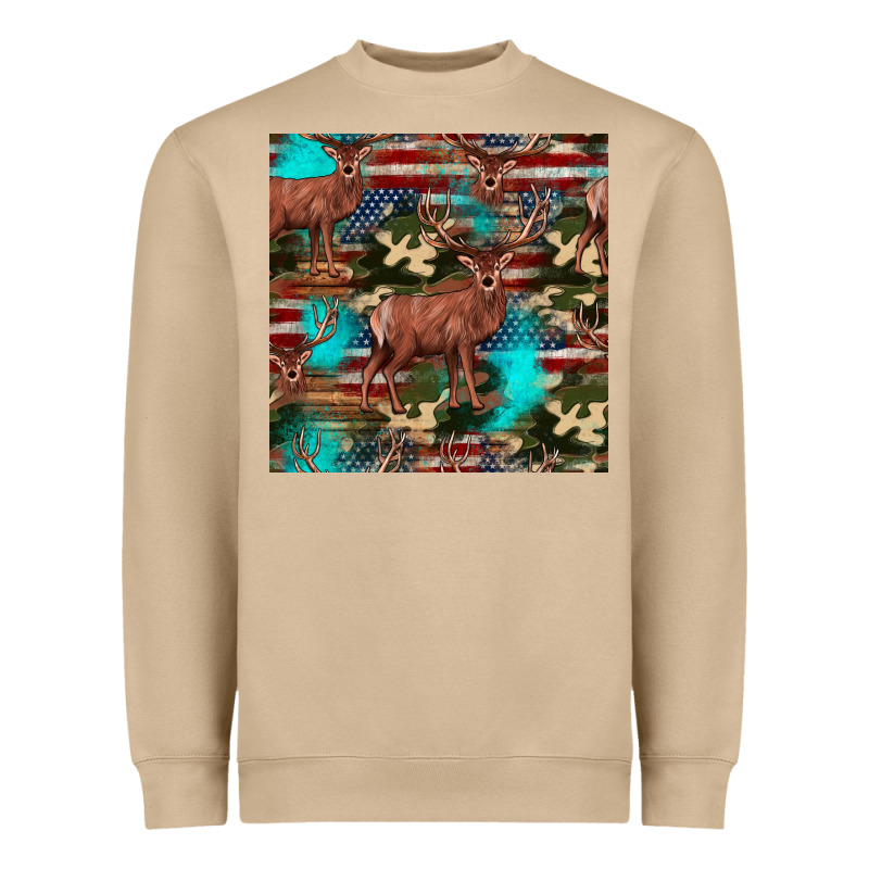 Hunting Deer American Flag Seamless Pattern Heavyweight Sweatshirt by HRA Design Shop | Teevron