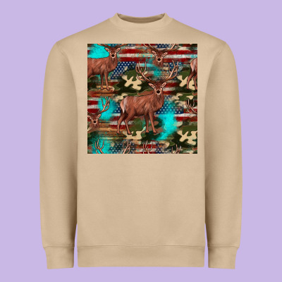 Hunting Deer American Flag Seamless Pattern Heavyweight Sweatshirt Designed By Hra Design Shop