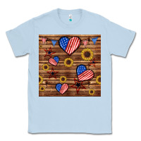 Dusty Blue 4th of july hearts seamless pattern Classic Tee - BundleAndBundleShop
