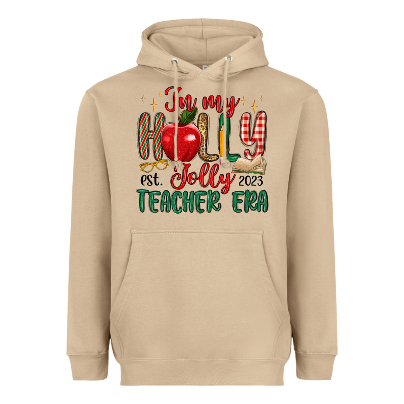 In My Holly Jolly Teacher Era Heavyweight Hoodie by MaliasSmallBusiness | Teevron