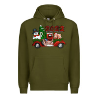 Army Green happy new year 2022 christmas truck with american flag Premium Hoodie - Jasminsmagicworld