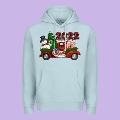 Happy New Year 2022 Christmas Truck With American Flag Premium Hoodie Designed By Jasminsmagicworld
