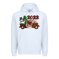 White happy new year 2022 christmas truck with american flag Premium Hoodie - Jasminsmagicworld