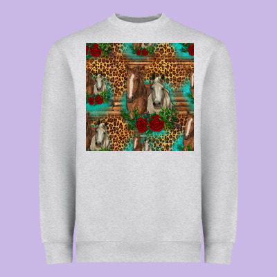 Horses With Roses Seamless Pattern Heavyweight Sweatshirt Designed By Hra Design Shop