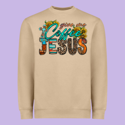 Give Me Coffee Jesus Heavyweight Sweatshirt Designed By Racoondesign