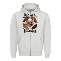 Dove Grey we are all humans Zipper Hoodie - MaliasSmallBusiness