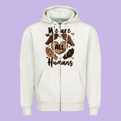 We Are All Humans Zipper Hoodie Designed By Maliassmallbusiness