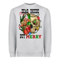 Heather Grey Dead İnside But Merry Human Skull Heavyweight Sweatshirt - FaDigitalArtStudio