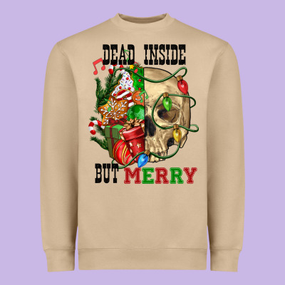 Dead İnside But Merry Human Skull Heavyweight Sweatshirt Designed By Fadigitalartstudio
