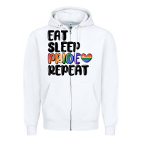 White eat sleep pride repeat Zipper Hoodie - MaliasSmallBusiness
